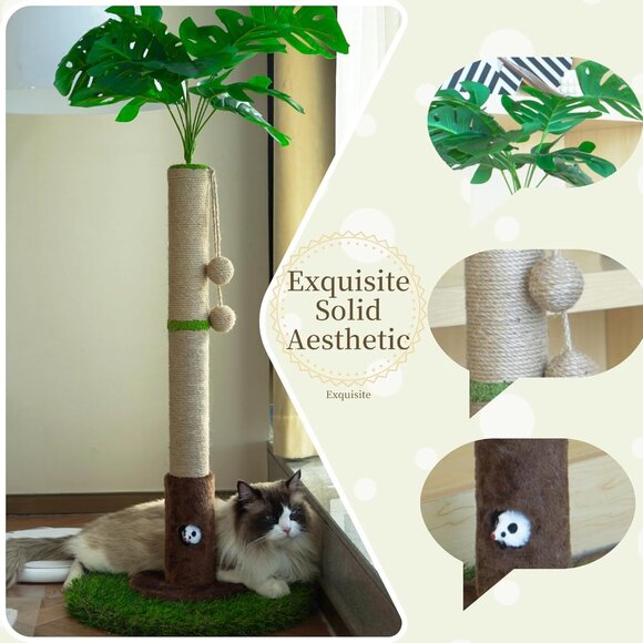 New 40in Cat Tree Beige with Scratching Post, Perch, and Hanging Ball Toy - Picture 2 of 7